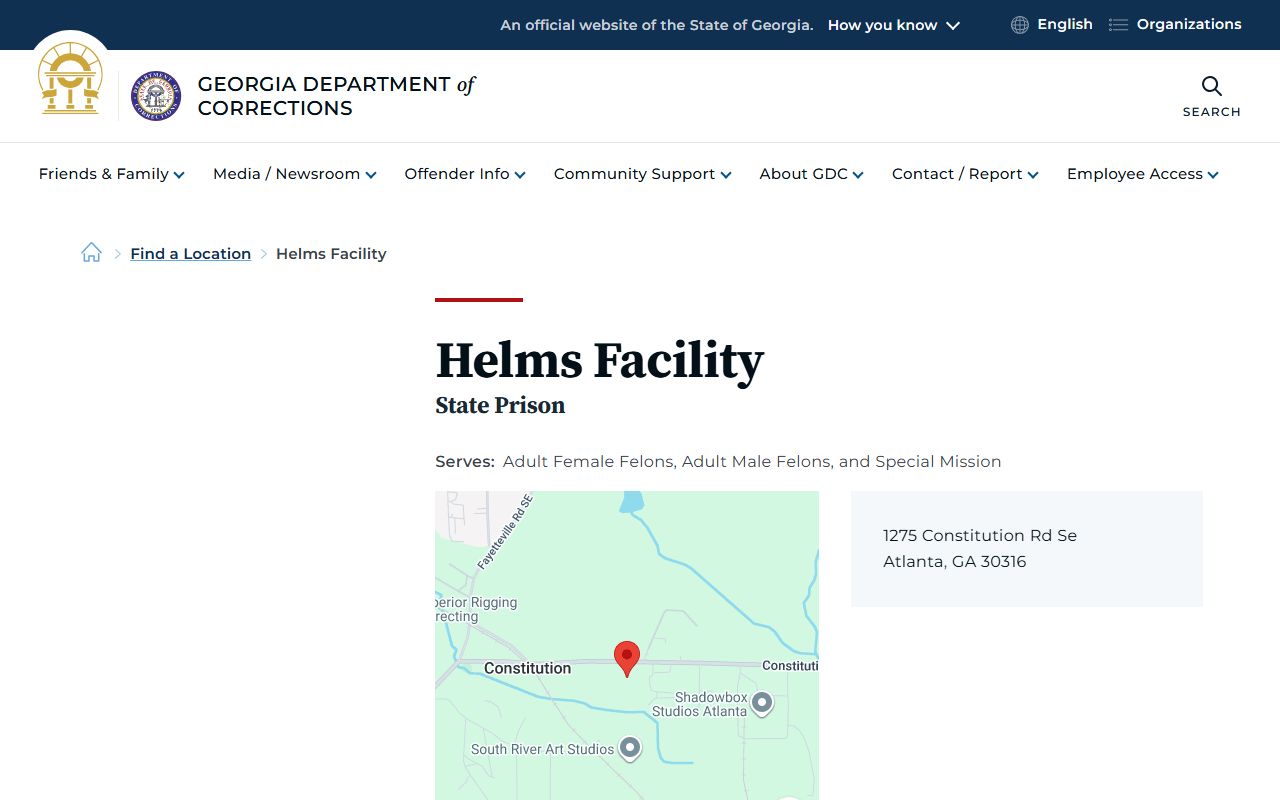 Helms Facility GDC medical holding facility inmate lookup information