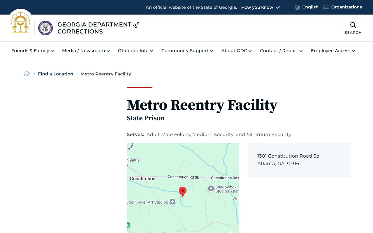 Metro Reentry Facility GDC inmate lookup and facility details